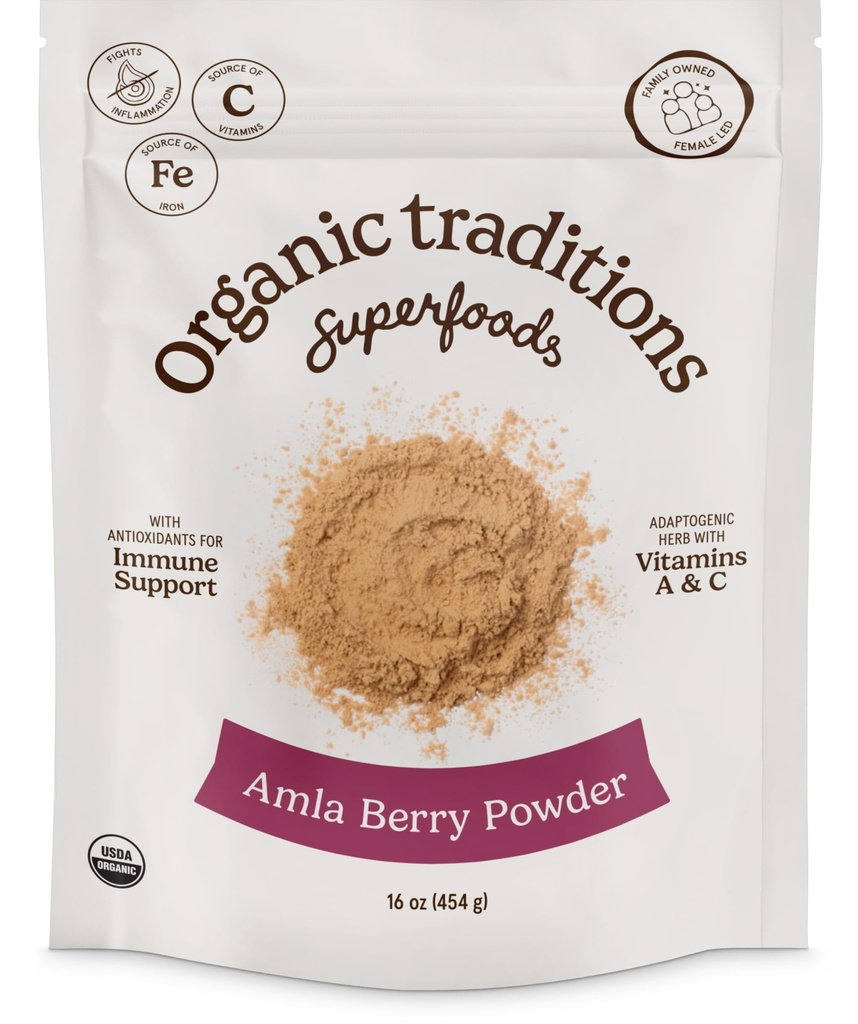 Tradiciones Orgánicas Amla Berry Powder, Powdered Amla Indian Gooseberry, Non-GMO Organic Powdered Fruit Superfood, 1lb Bag 16oz (454g)