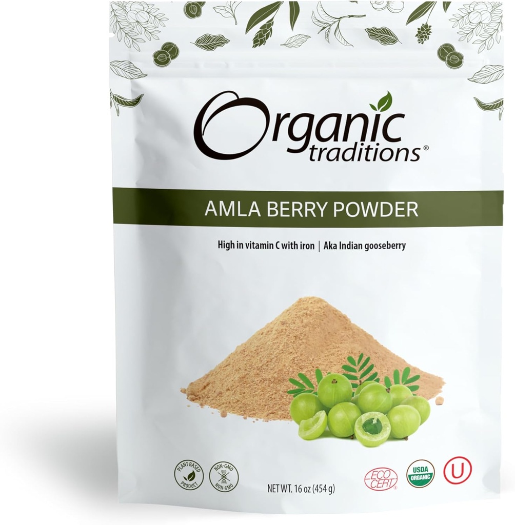 Tradiciones Orgánicas Amla Berry Powder, Powdered Amla Indian Gooseberry, Non-GMO Organic Powdered Fruit Superfood, 1lb Bag 16oz (454g)