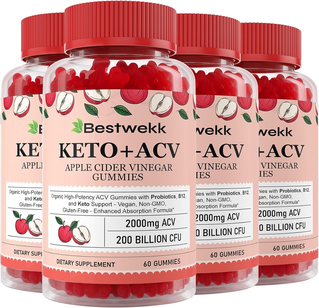 Manzana Vinagre Gummies, Max Strength 2000mg ACV Gummy con Probióticos, B12 y Keto Support, Para Digestión, Metabolismo, Detox, Gut &amp; Immune Health, Gelatin-Free, Non-GMO, 240 keto acv gummies