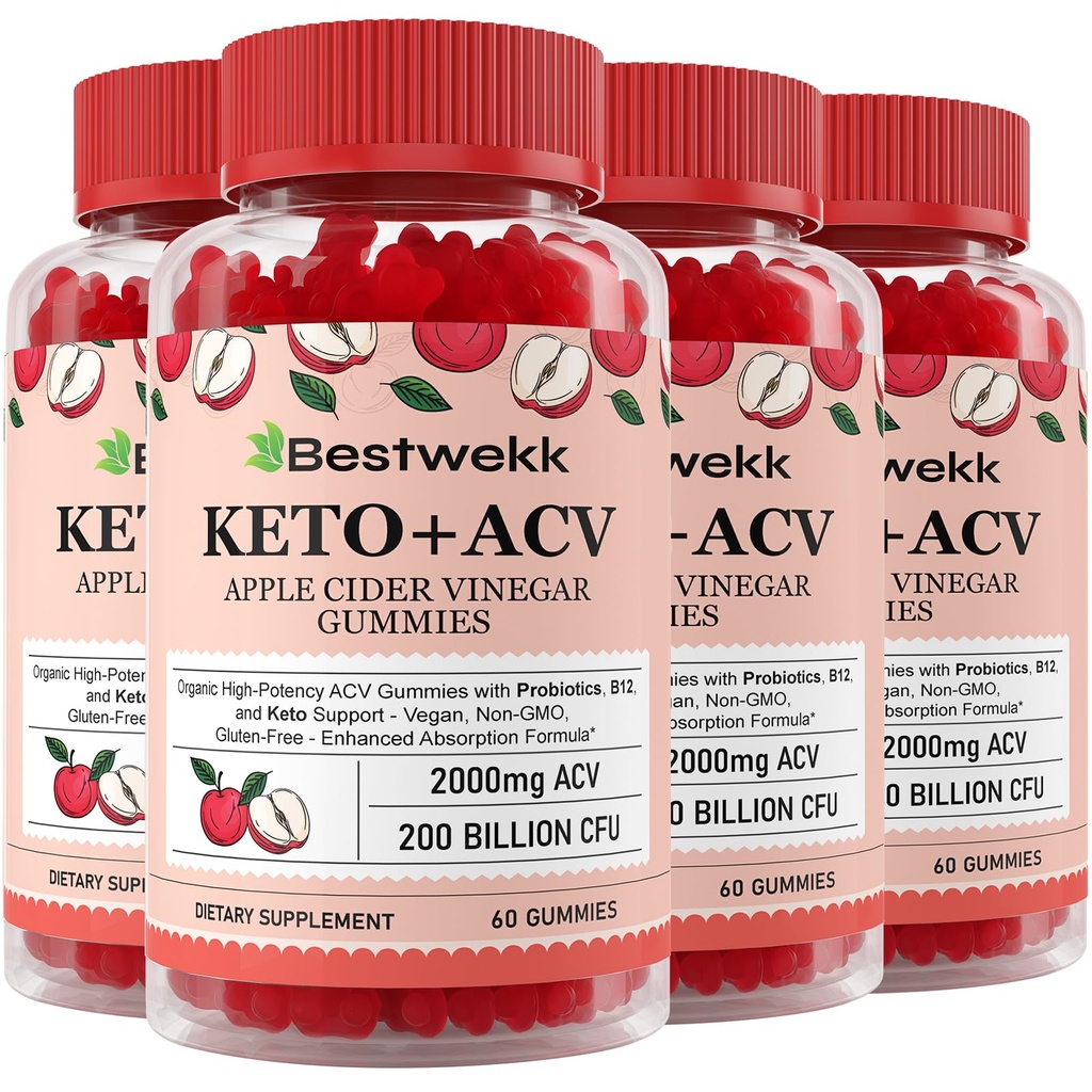 Manzana Vinagre Gummies, Max Strength 2000mg ACV Gummy con Probióticos, B12 y Keto Support, Para Digestión, Metabolismo, Detox, Gut &amp; Immune Health, Gelatin-Free, Non-GMO, 240 keto acv gummies