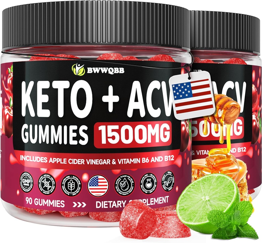 2 Pack Keto ACV Gummies Advanced Formula 1500mg, 180 Vegan Gelatin-Free Advanced Apple Cider Vinegar Gummies with Pomegranate &amp; Beetroot, Natural Ingredients, Alternative to Keto Drops