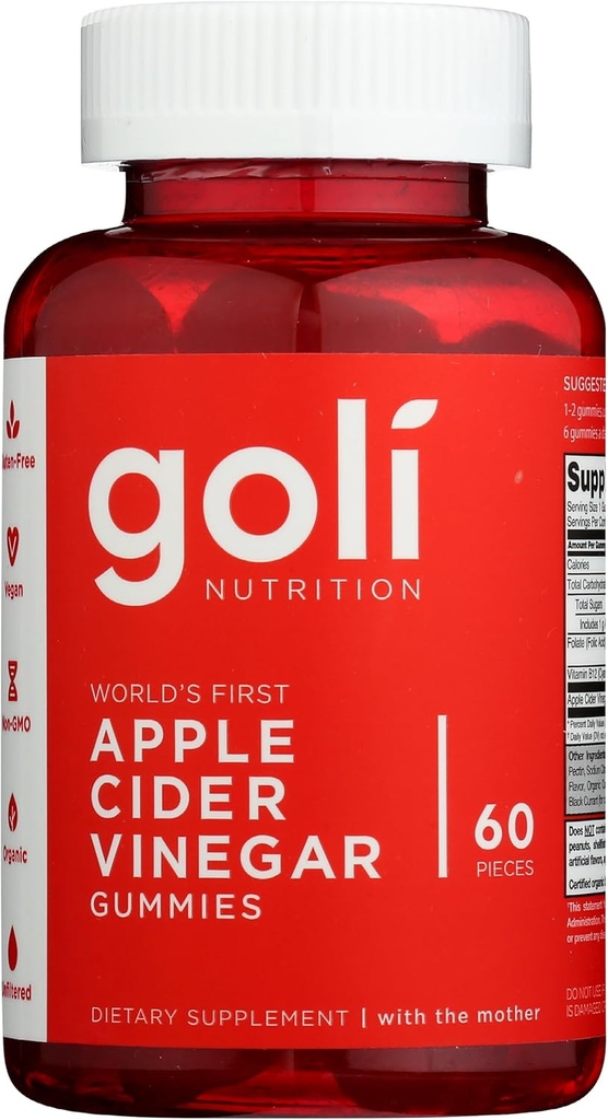 Goli Nutrition World's First Apple Cider Vinegar Gummies 60 Conde, 60 Conde
