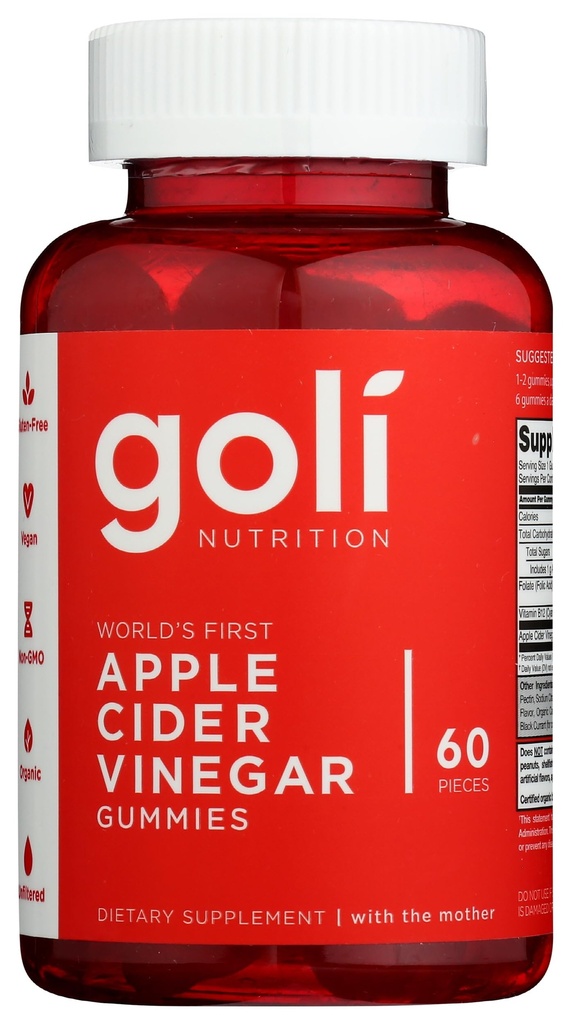 Goli Nutrition World's First Apple Cider Vinegar Gummies 60 Conde, 60 Conde