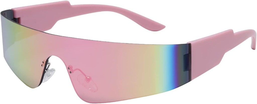 Crazy Feng Trendy Rimless Futuristic Wrap Around Sunglasses Mujer Hombre,Cyberpunk Visor Sunglasses Shades Fashion Eyeglasses