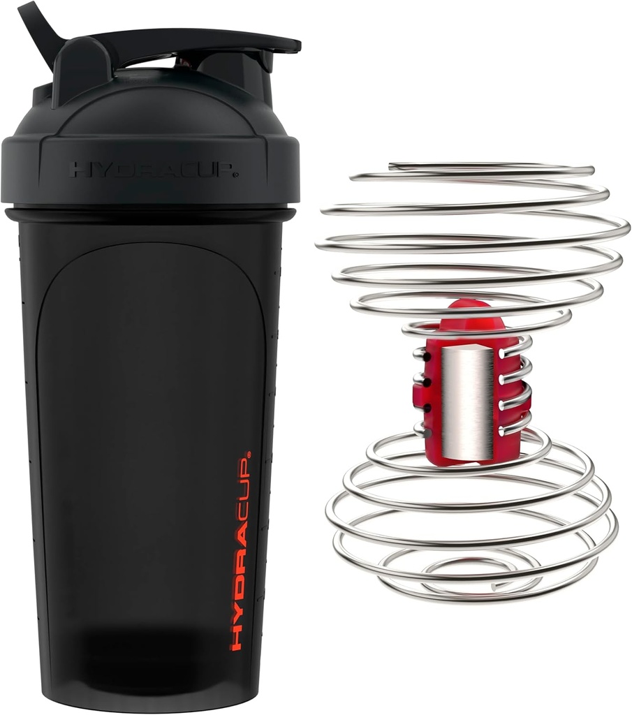HidraCup Power Shaker w / Weighted Whisk, 28oz - Mezcla más rápida, menos sacudiendo requerido, sacudidas de proteína libre de bulto, Shaker Cup (Polypropylene, Negro)