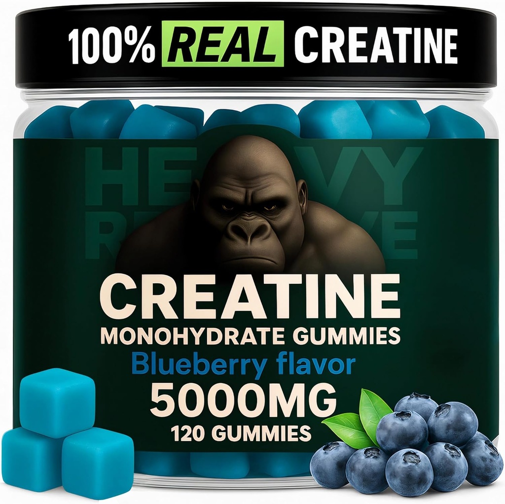 Creatine Monohydrate Gummies for Men &amp; Women 5000mg - Blueberry, 120 Cuenta para 30 Serviciones ← Baja Calorie Formula ← Muscle Builder and Energy Boost ← Pre-Workout Suplemento Chewable Creatine Gummies