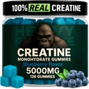 Creatine Monohydrate Gummies for Men &amp; Women 5000mg - Blueberry, 120 Cuenta para 30 Serviciones ← Baja Calorie Formula ← Muscle Builder and Energy Boost ← Pre-Workout Suplemento Chewable Creatine Gummies
