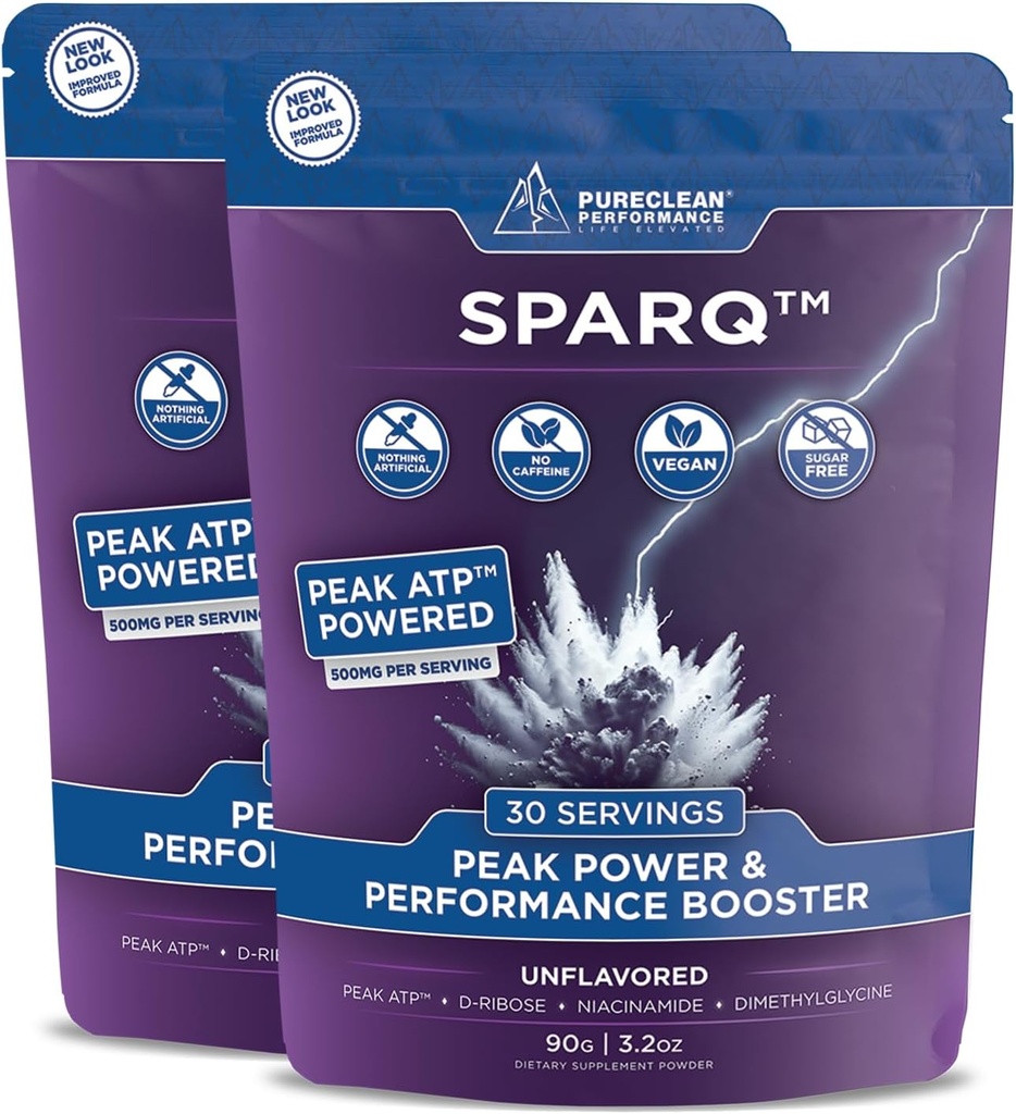 SPARQ Peak ATP Power & Performance Booster – 500mg ATP, D-Ribose, DMG & NAD+ – Boosts Muscle Mass, Energy, Stamina, Strength &amp; Recovery – Caffeine-Free Pre-Workout Powder – 60 Servings – Unflavored