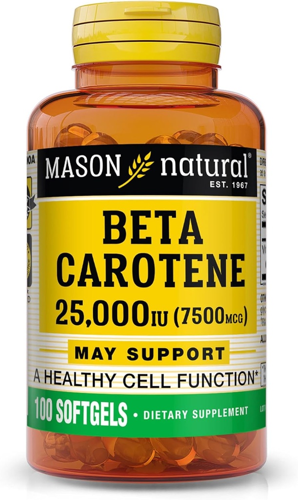 Masón Vitamina Natural A Beta Caroteno 25,000 UI, soporta Visión, Función Celular & Immune Health, 100 Softgels, Pack de 3
