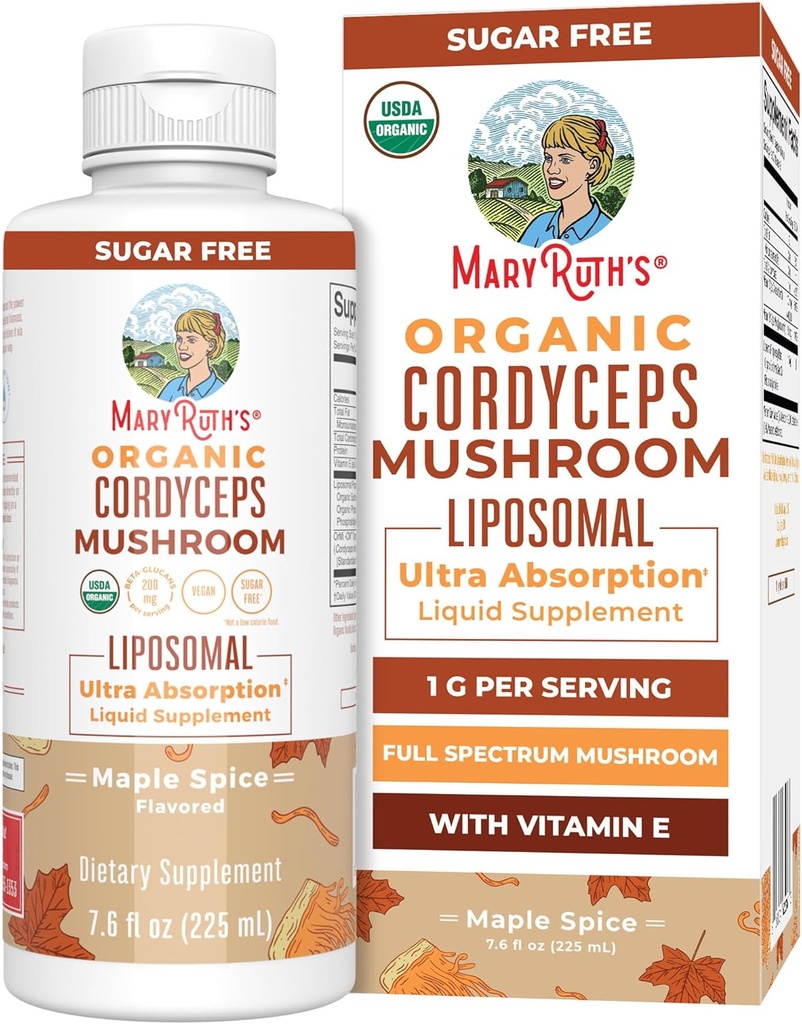 MaryRuth Organics Cordyceps Mushroom Supplement TEN Ultra Absorption Liposomal TEN Full Spectrum Mushroom