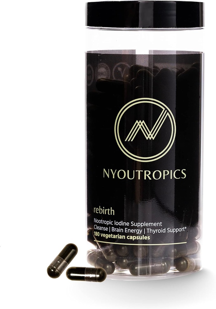 "Renacimiento por NYOUTROPICS - Suplemento Nootropic Iodine (180 cápsulas Vegan), proporciona soporte cerebral y soporte tiroides para mujeres y hombres, forma de yodo monovante positiva no acumulable"