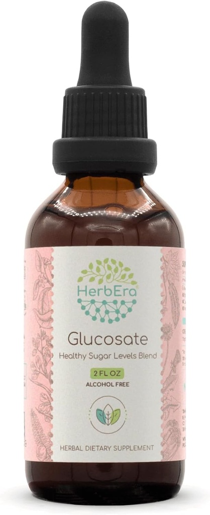 HerbEra Glucosate B60 Extracto libre de alcohol Tintura, Bitter Melon Fruit, Cinnamon Bark, Dandelion Root, Gymnema Leaf, Fenugreek Seeds, Amla Fruit. Niveles de azúcar saludables Blend 2 Fl Oz