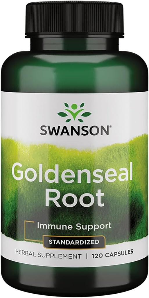 Swanson Goldenseal Root - Suplemento Herbal Promoción de Apoyo Inmunitario y Bienestar general - Características Goldenseal Root Extract Estándarizado al mínimo 5% Total Alkaloids - (120 cápsulas, 125 mg cada uno)