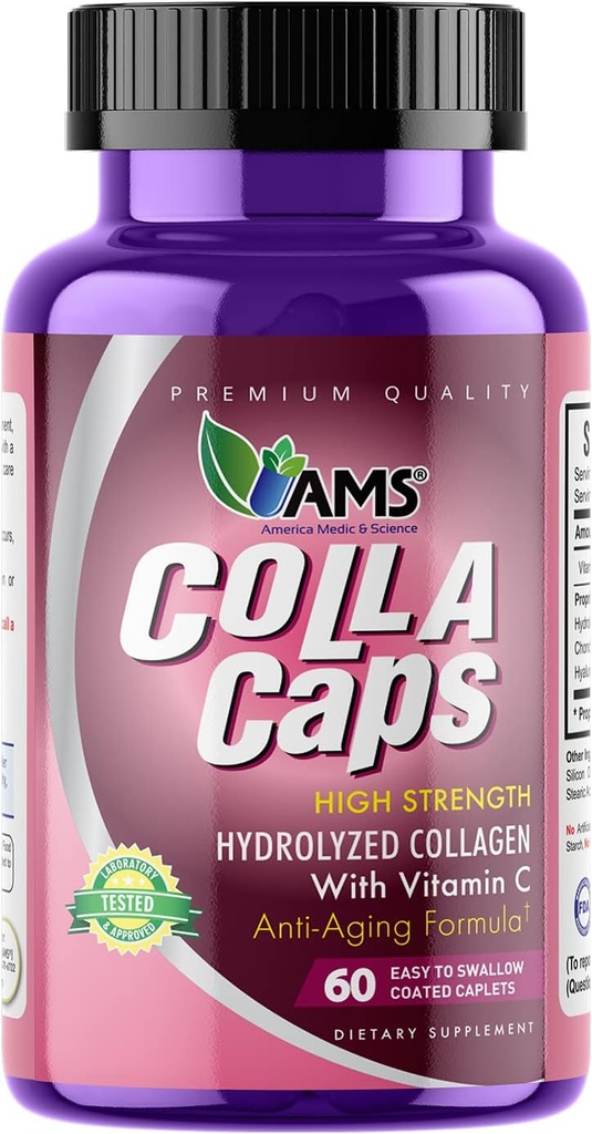 America Medic ' Science Colla Caps (60 Caplets) Ø Collagen and Hyaluronic Acid Suplemento con Vitamin C Silencio para Hombres y Mujeres Silenciosos Reparaciones y Restores Elasticidad de la piel  Promotes Healthy Hair Growth