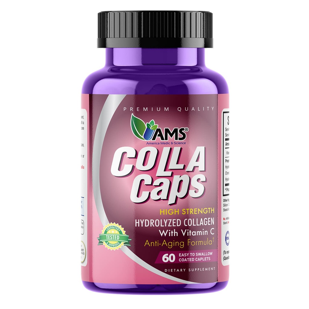 America Medic ' Science Colla Caps (60 Caplets) Ø Collagen and Hyaluronic Acid Suplemento con Vitamin C Silencio para Hombres y Mujeres Silenciosos Reparaciones y Restores Elasticidad de la piel  Promotes Healthy Hair Growth