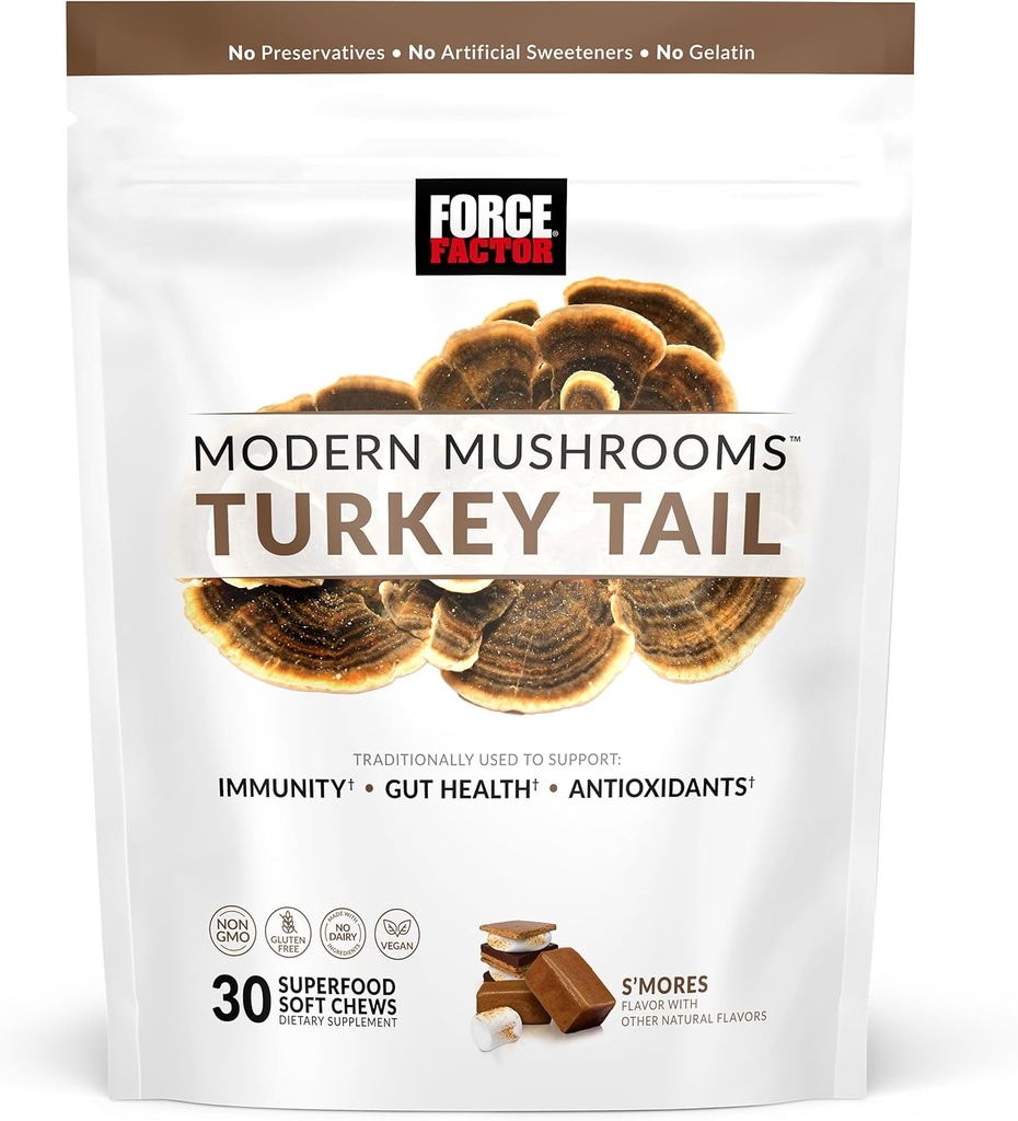 FORCE FACTOR Modern Mushrooms Soft Chews, Turquía Tail Mushroom Suplemento de Apoyo a la Inmunidad, Salud Digestiva y Vitality, Antioxidantes Suplemento, Delicious S'Mores Flavor, 30 Soft Chews