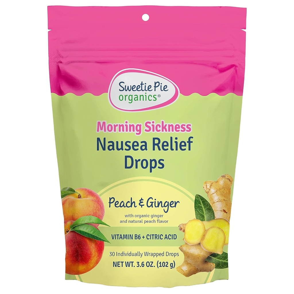 Sweetie Pie Organics Pregnancy Nausea Relief Drops, Soothe First Trimester Morning Sickness, Peach & Ginger Flavor, 30 Count
