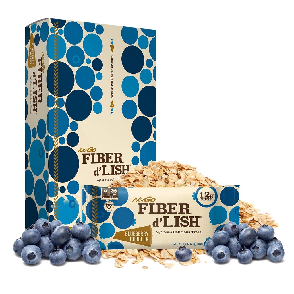 NuGo Fiber d'Lish Blondie 16 Conde y Blueberry Cobbler 16 Conde Bares, 12g Fiber, 150-160 Calories