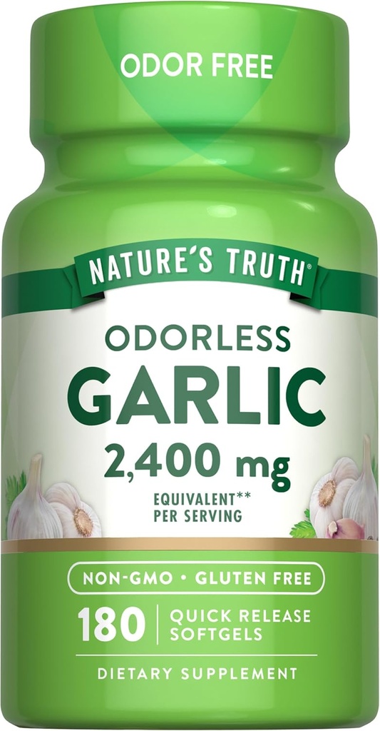 Verdad de la Naturaleza Ajo sin olor Softgels Silencioso 2400mg Silencio 180 Conde Silencio No GMO &amp; Gluten Suplemento Libre