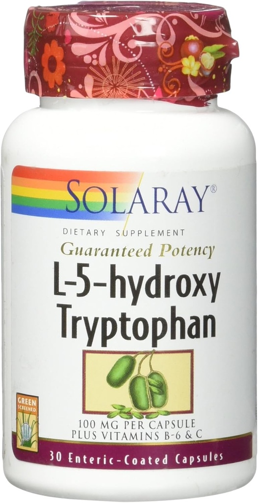 Solaray Garantizado Potency L-5-HTP + B 6 & C 100 mg cápsulas, 30 cuenta