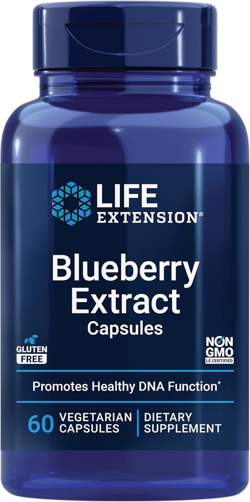 Extensión de la vida Blueberry Extract Capsules, soporta la salud cognitiva de la memoria, ayuda a mantener niveles de colesterol ya saludables, lucha contra el estrés oxidativo, sin gluten, no GMO, vegetariano, 60 cápsulas