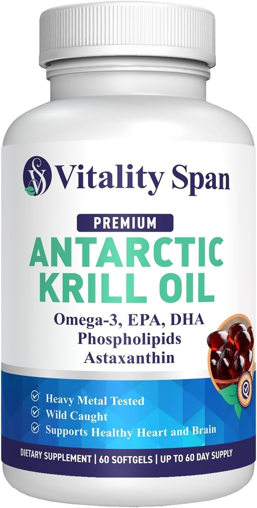 Aceite de Krill Antártico Omega 3 Astaxanthin Choline DHA EPA, Absorción Superior, Fuerza Extra, No Pasta de aceite de pescado, Pruebas de metal duro, Softgeles de tamaño pequeño 500mg