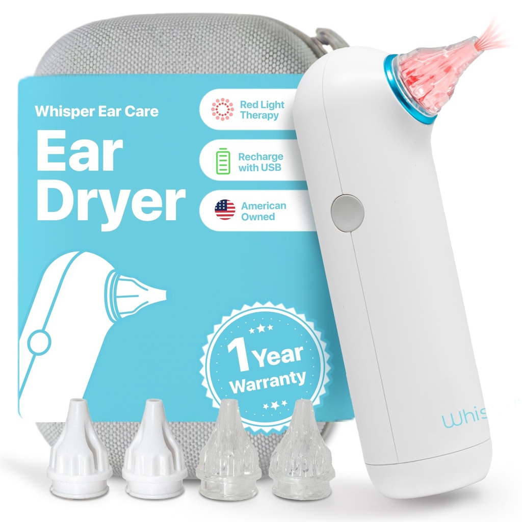 Dridora de oídos + caso Silencio EE.UU. Silencio 1 Año Garantía ← Recargable Ear Water Drying Aid with Red Light Therapy Delivers Gentle Warm Air to the Ear to Combat Annoying Swimmers Ear Infections as a Ear Fluid Remover