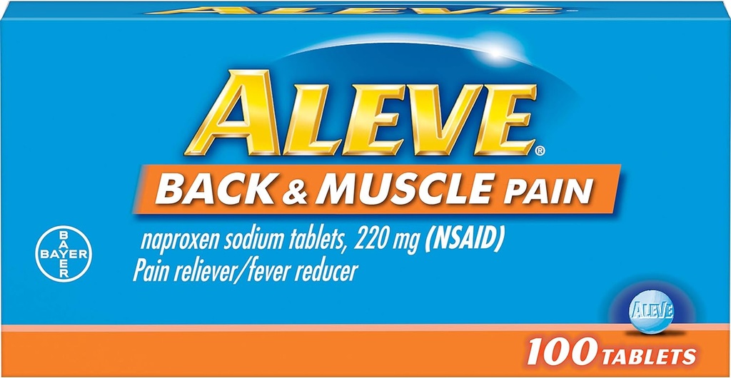 Aleve Back and Muscle Pain Tablets, Fast Acting All Day Targeted Relief for Headache, Muscle, and Back Pain, Naproxen Sodium Capsules, 220 mg, 100 Conde