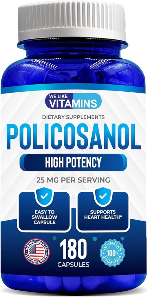 Nos gusta Vitaminas Policosanol 25mg - 180 Capsules - Policosanol Suplemento Hecho de caña natural de azúcar - No GMO y sin gluten