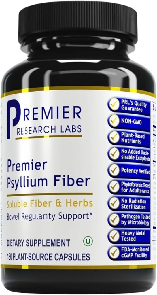 Premier Research Labs Premier Psyllium Fiber - Psyllium Husk Capsules, High Fiber Pills for Adults, for Women &amp; Men, Daily Support for Digestive Health - 180 Vegetarian Capsules