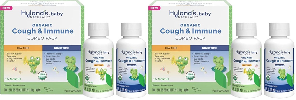 Hyland's Naturals - Baby - Organic Cough & Immune Day & Night Combo Pack - Eases Coughs, Supports Immunity, Promotes Sleep, Two 2 Fl Oz. Bottles (4 fl oz) (Pack of 2)