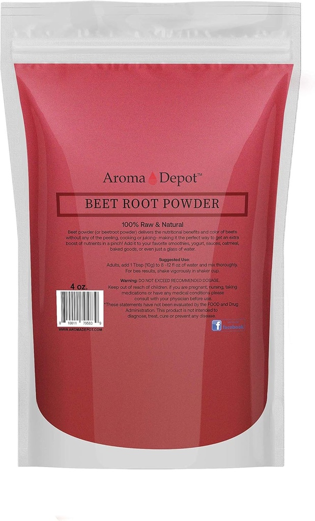 Powder de remolacha 4oz por Aroma Depot Raw " No GMO I Vegan " Gluten Free I Nitric Oxide Booster I Boost Stamina y Aumenta Energía Immune System Booster I 100% Natural