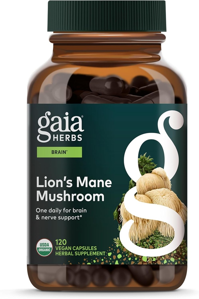 Gaia Herbs Lion's Mane Mushroom - Brain &amp; Nerve Health Support* - 120 Vegan Capsules (120-Day Supply)