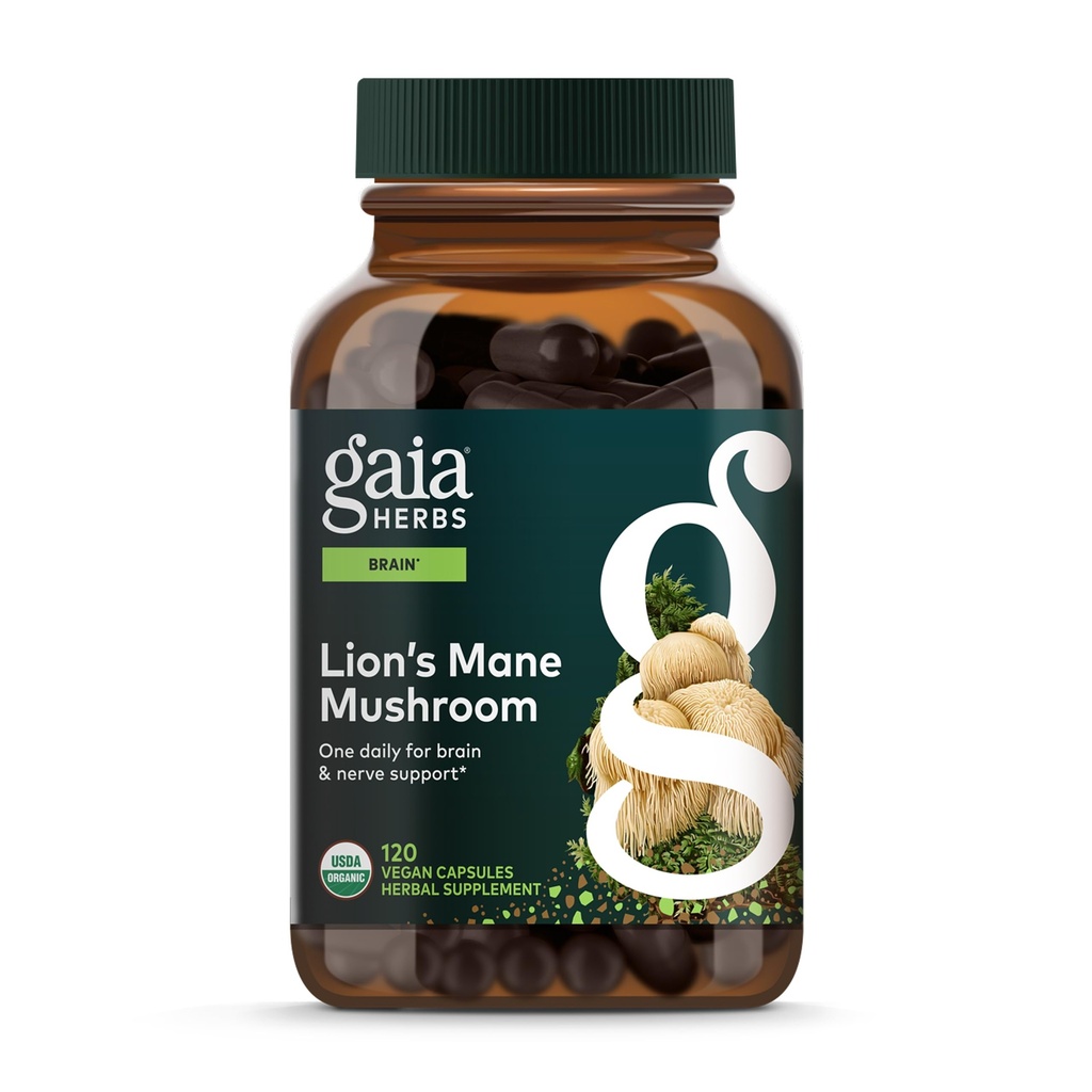 Gaia Herbs Lion's Mane Mushroom - Brain &amp; Nerve Health Support* - 120 Vegan Capsules (120-Day Supply)