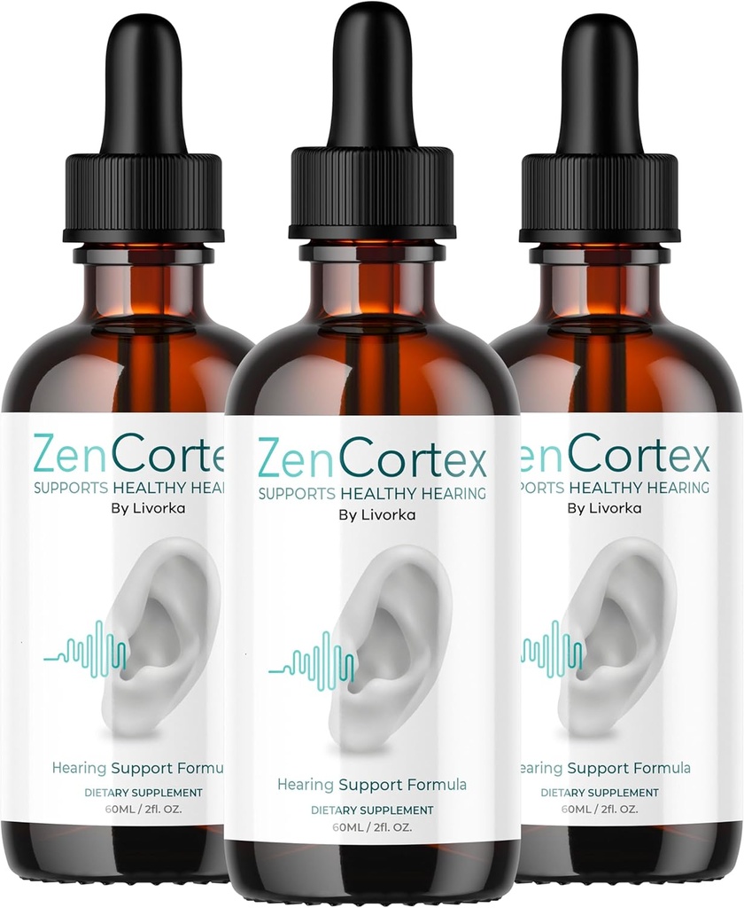 LIVORKA ZenCortex Drops, Suplemento líquido para la salud del oído, soporta el oído saludable - 3 Botellas (90 Day Supply) - Pack de 3
