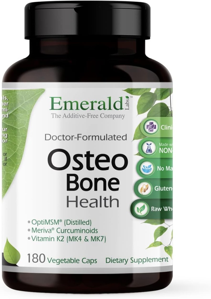 EMERALD LABS Osteo Bone Health - Immune Support &amp; Bone &amp; Joint Supplement with Vitamin D3, K2, Calcium, Magnesium, OptiMSM, Meriva Phytosome &amp; More - 180 Vegetable Capsules