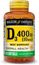 MASON NATURAL Vitamina D3 10 mcg (400 UI) - Apoya la salud general, fortalece los huesos y los músculos, 100 Softgels