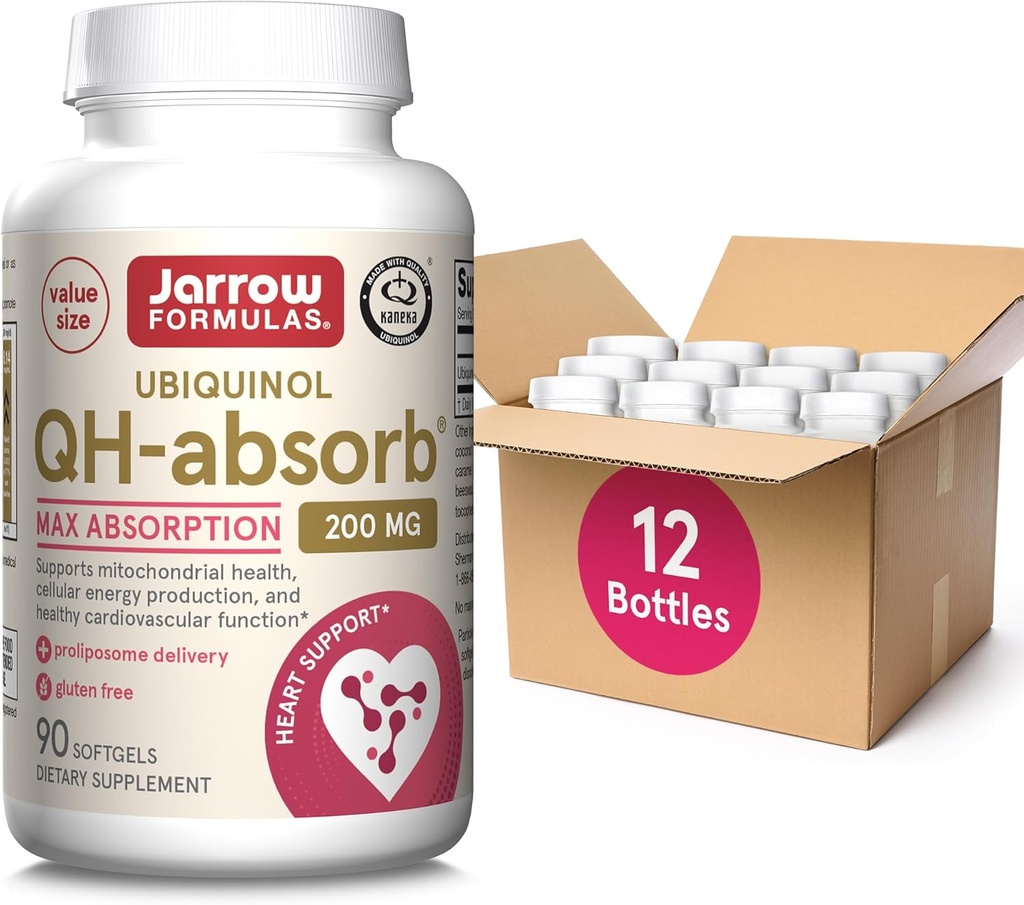 Fórmulas Jarrow QH-Absorb Ubiquinol 200 mg, Suplemento dietético, Apoyo a la Salud Mitocondrial y Función Cardiovascular Saludable, 90 Softgels, Hasta 90 Day Supply(Pack of 12)