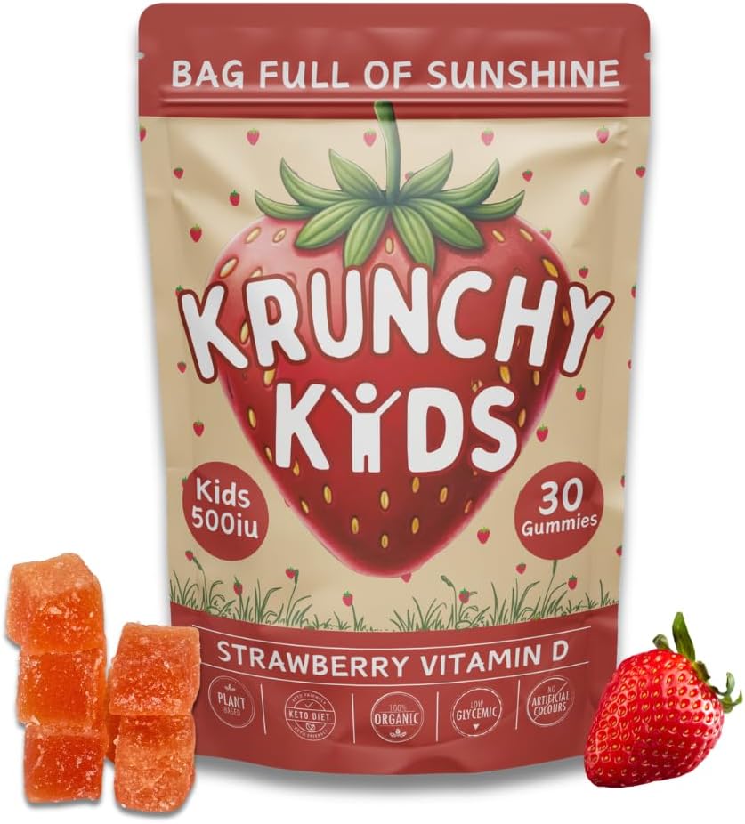 500IU Vitamina D3 Gummies - Orgánica, Planta-Basada, Libre de Azúcar, Fresa Real, Alulosa, MCT-Oil, Agave ← Apoya Huesos, Inmunidad, Mood &amp; Sleep