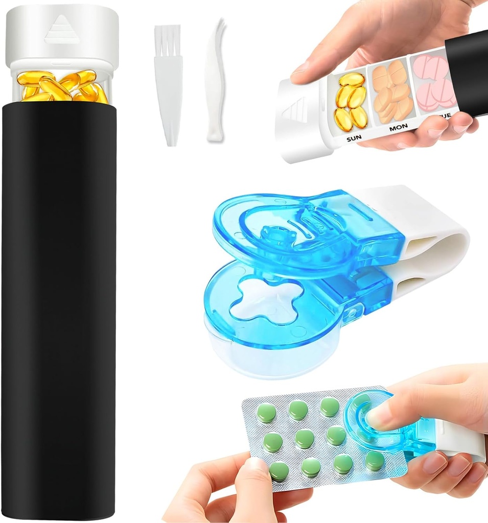 Organizador semanal de 7 días de píldoras, resistente a la humedad sellada de la luz, tomador de plumas, caja de carga diaria DKYEUD, caja de píldoras lindas para vitaminas, medicinas, suplementos, aceite de pescado, negro y blanco
