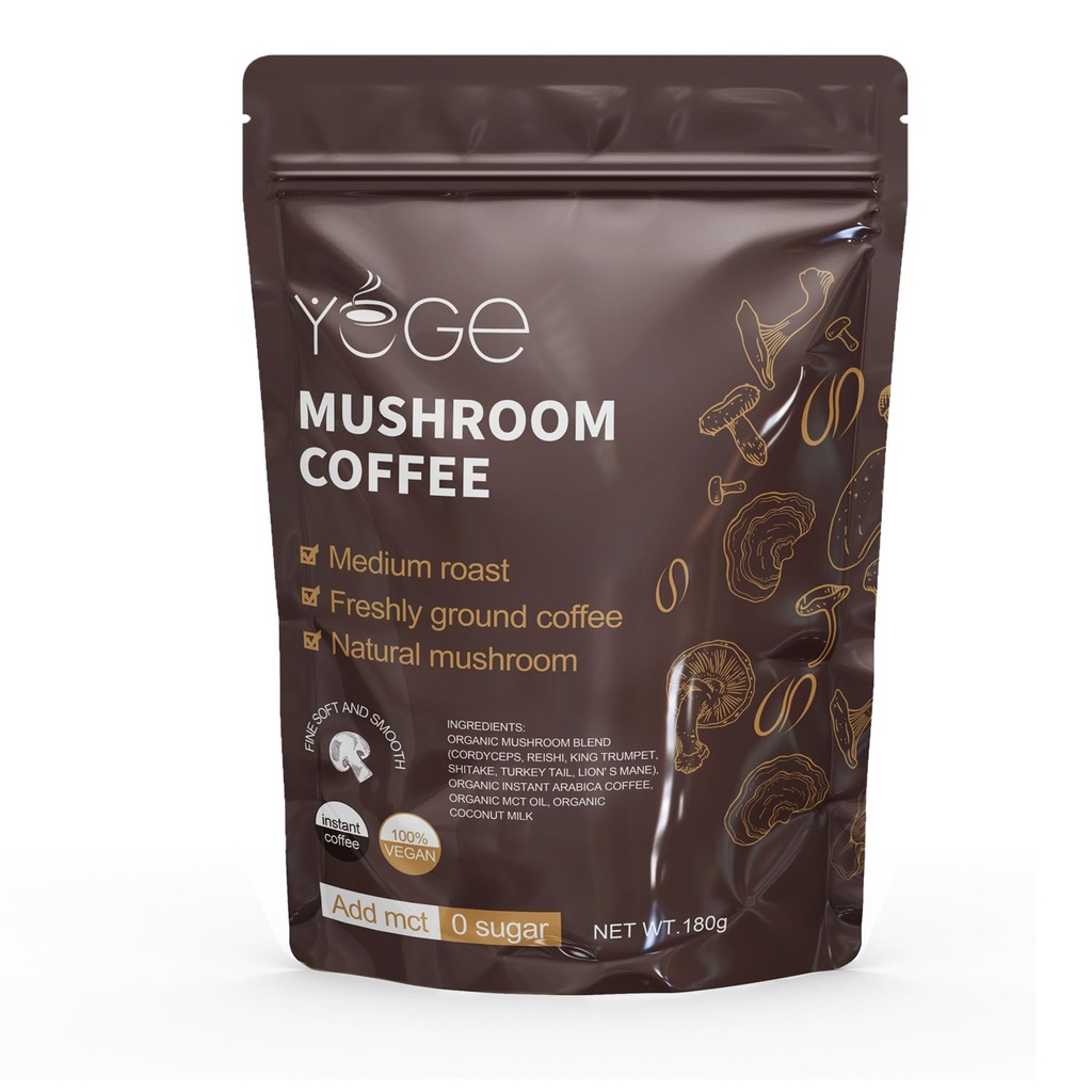 Café de seta, Café de seta instantáneo con Cordyceps, Reish, King Trumpet, Shitake, Turquía Tail, Lions Mane for Energy, Focus, Positive Mood &amp; Immune Support (30 Servings)