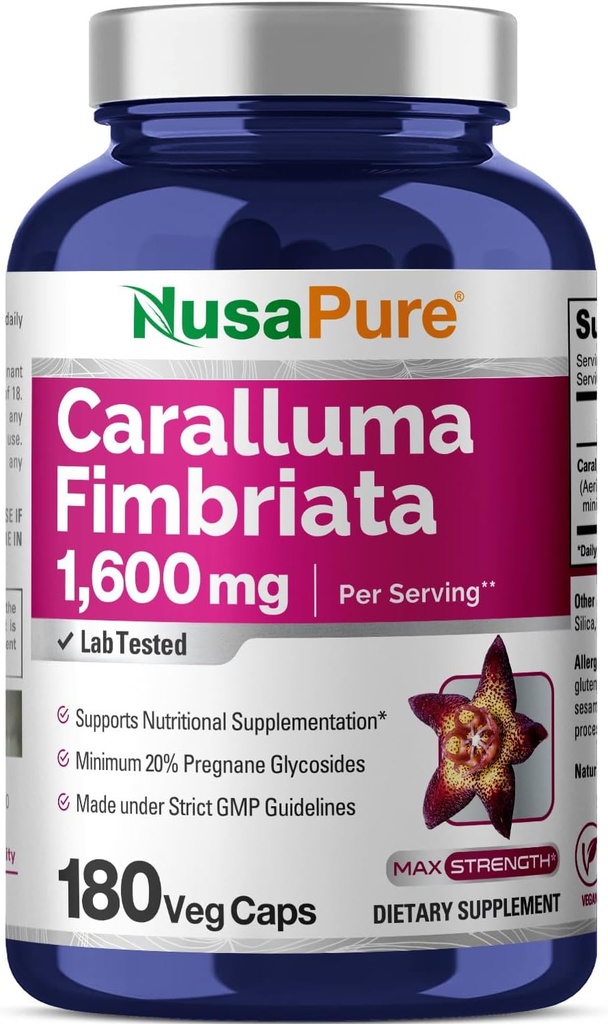 NusaPure Caralluma Fimbriata 1600mg - 180 Veggie Capsules (No-GMO, Vegan)