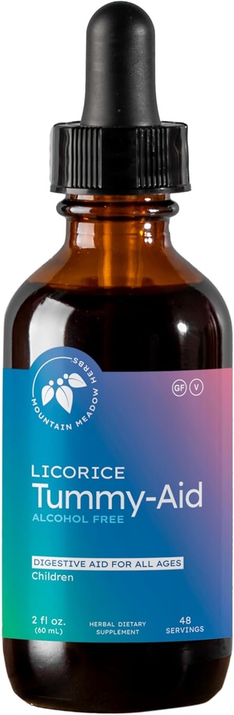 Herbs de prado de montaña Licorice Tummy-Aid for Babies &amp; Kids – Gas Relief Drops for Colic, Upset Stomach, Reflux & Bloating – Natural, Alcohol-Free Liquid Formula – 2 oz