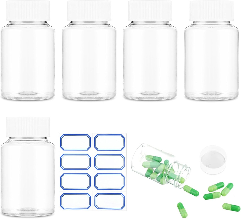 Pill Botella clara 6Pcs Empty Medicine Organizers Plastic Pill Bottles Transparent Reagent Containers 80ml Gran Jar Powder Storage Leak Proof Caps for Liquid Solid Powder Home Toiletries