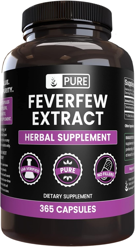 Pure Original Ingredients Feverfew Extract (365 Capsules) No Magnesium Or Rice Fillers, Always Pure, Lab Verified