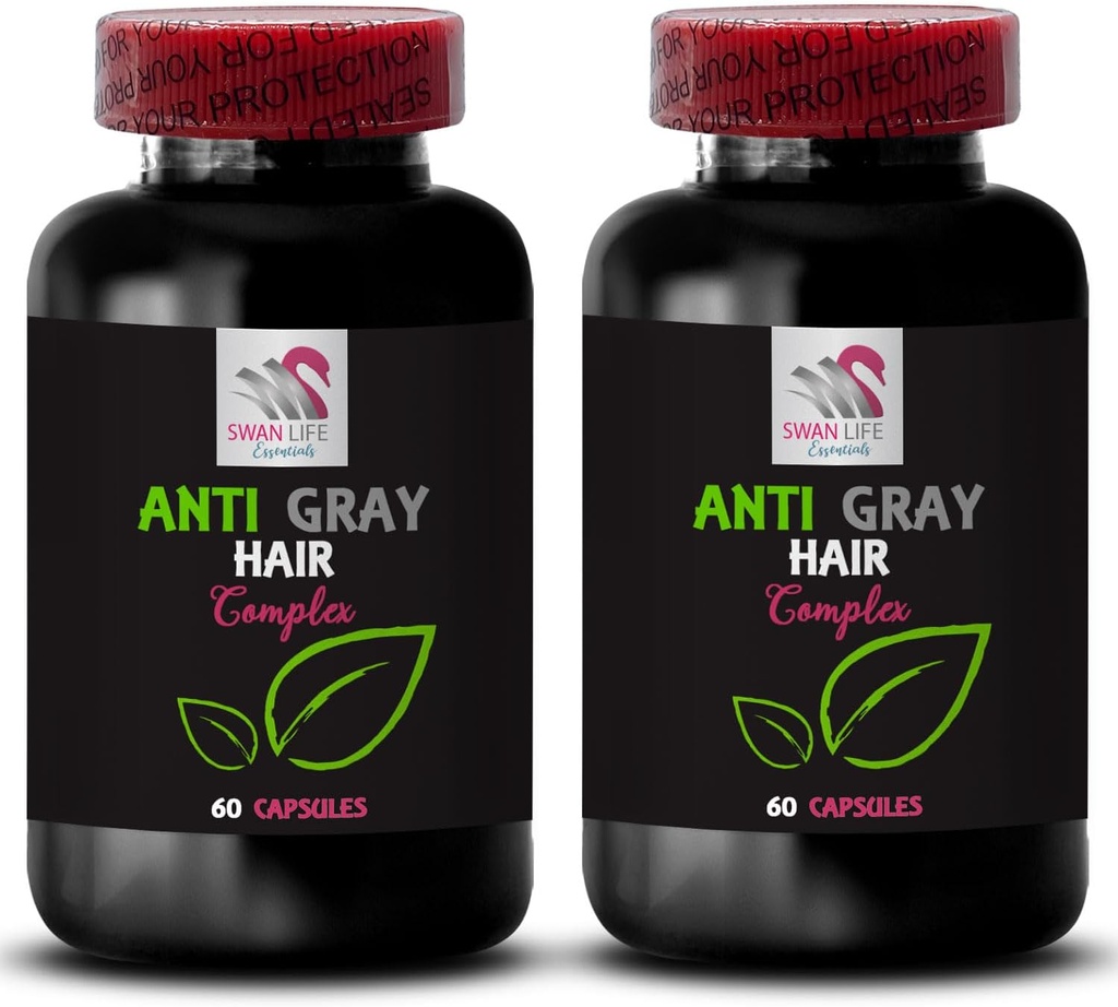 Anti Gray Hair Pills - Anti Gray Hair Complex - Natural Shade, Hair Pigment Revival, Vibrant Hair, Gray Hair Management, Color Support, Anti Gray Hair Supplement, Youthful Look 2 Bottles 120 Capsules