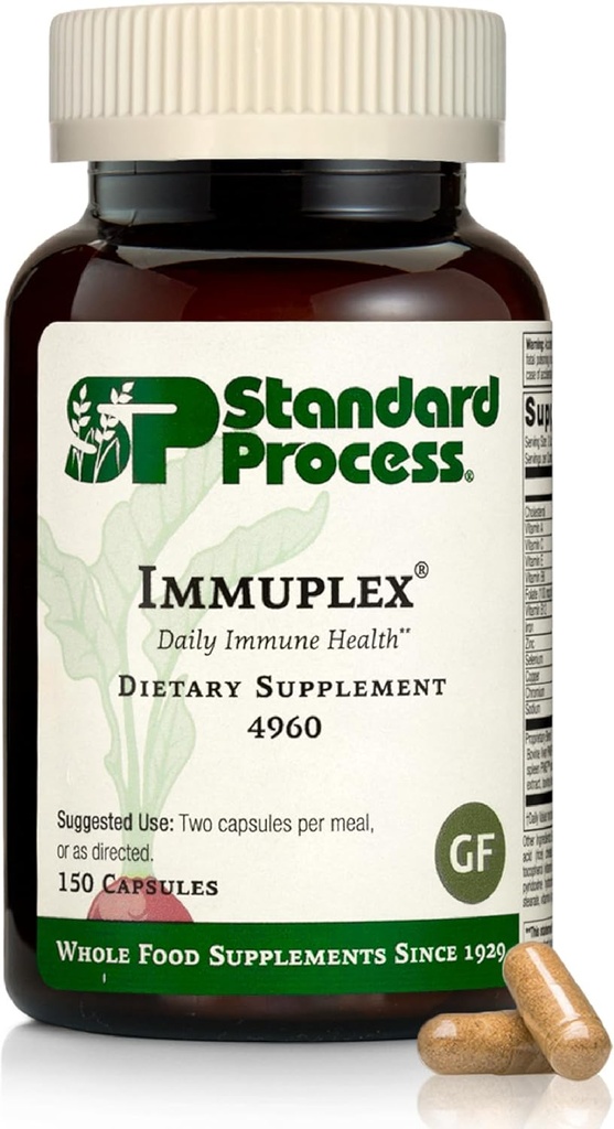 Standard Process Inc. Immuplex - Daily Immune Support Suplemento con Folate, Iron, Vitamina C &amp; Vitamina A - Suplemento Mineral con Ingredientes Antioxidantes - 150 cápsulas
