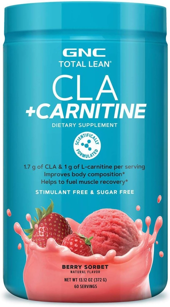 GNC Total Lean CLA + Carnitine ← Mejora la Composición Corporal y Fuels Recuperación de Muscles, Estimulante Libre y Azúcar Libre ← Berry Sorbet TEN 60 Servimientos