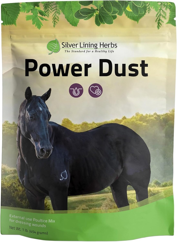 Herbs de forro de plata Dust - Herbal Horse First Aid Powder o Poultice Mix - Herbs Natural para Caballos - Tratamiento de Caballos &amp; Cuidado - Equino Natural Primero Ayuda - 1 lb Bolsa