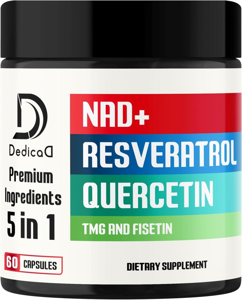 Suplemento NAD 500mg - Suplemento NAD puro - Combinado a Fisetin, TMG, Resveratrol y Quercetina - Reparación de energía y ADN, Defensa del envejecimiento, Función cerebral - 60 cápsulas